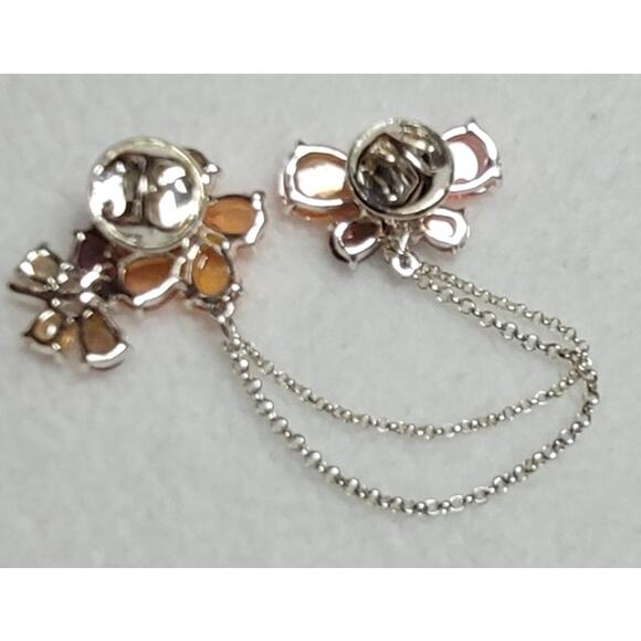 Avon 2005 Fluttering Butterfly Lapel Double Pin Chain Glass Peach Amethyst - Picture 4 of 4